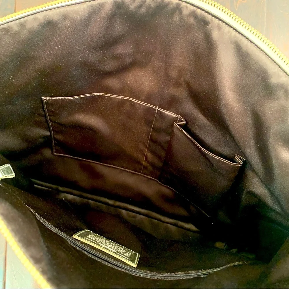 COACH Laura Leather Signature Print Tote Shoulder Bag Metallic Gold - Picture 13 of 16